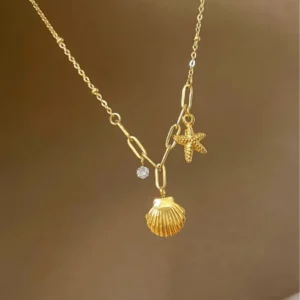 simple style starfish pendant necklace for adults with electroplated shell metal pendant and cable chain 3